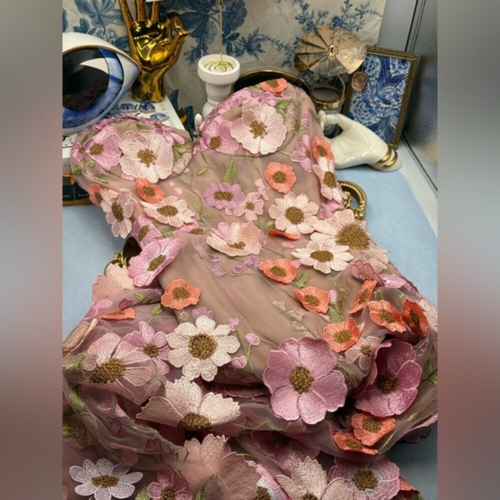 🆕 BRONX & BANCO 🧿 NWOT Jasmine Floral-Appliqued Gown, Pastel Pink Sz S US 4 - Picture 13 of 15